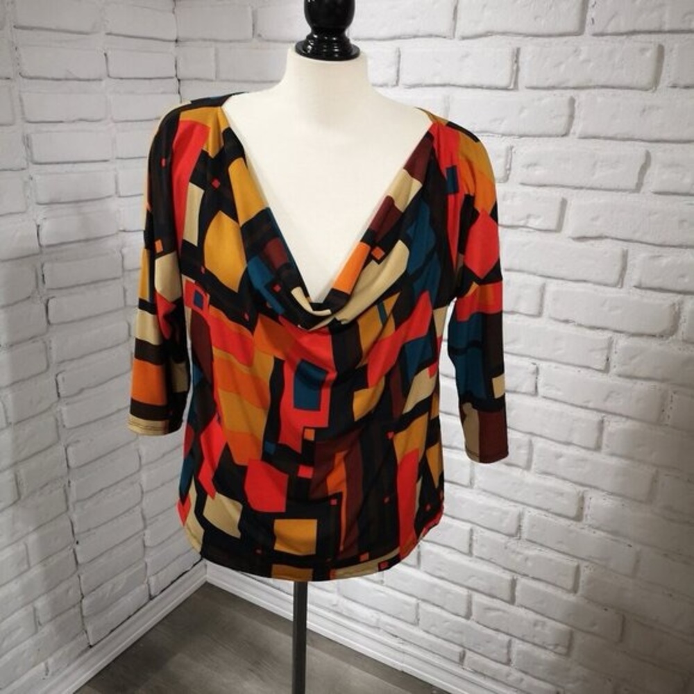IN Studio Ladies Size 1X Cowl Neck Multi Colored Blouse